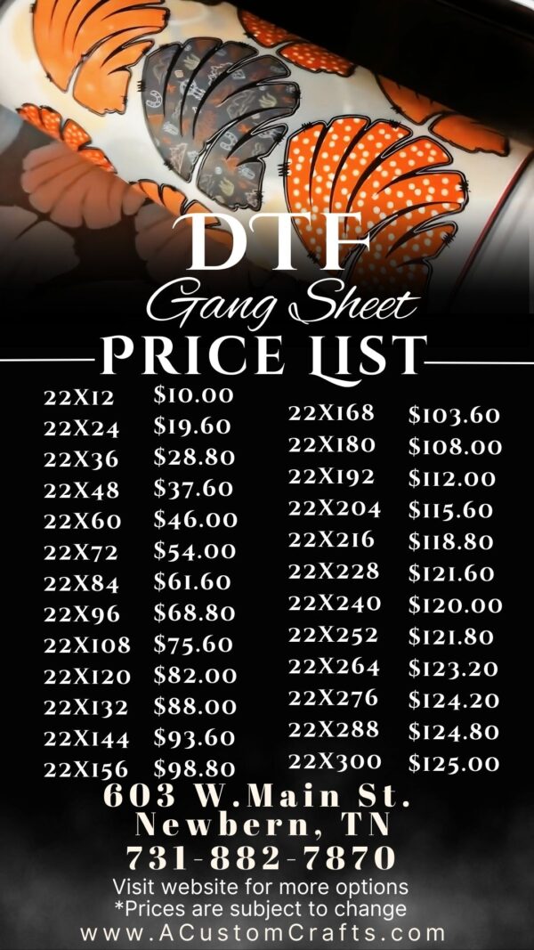 DTF GANG SHEET PRICES